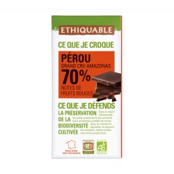 Chocolat noir 70% cacao Pérou BIO 100g Ethiquable