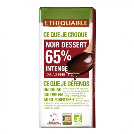 Chocolat noir dessert 65% Pérou BIO 200g