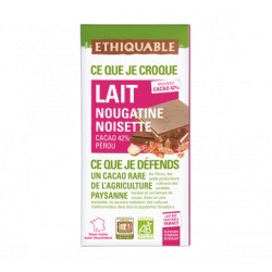 Chocolat lait nougatine noisette Pérou BIO  100g