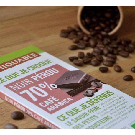 Chocolat noir 70% cacao café arabica Pérou BIO 100g Ethiquable