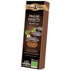 Bouchées praliné noisette enrobés de chocolat noir 70% de cacao bio x 3 - Saveurs & Nature