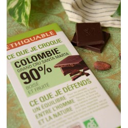 Chocolat noir 90% cacao Colombie BIO 100g          Ethiquable